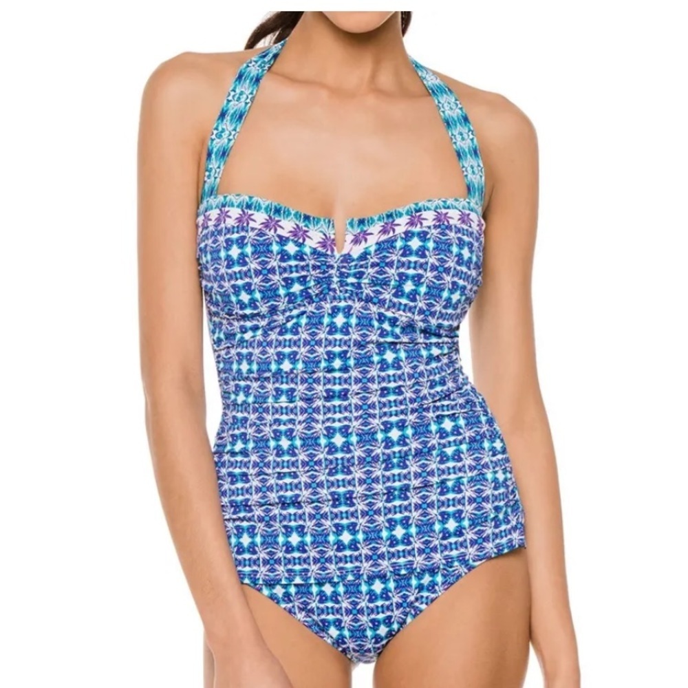 Tommy bahama one piece multi color halter swimsuit size 12 preppy beach summer